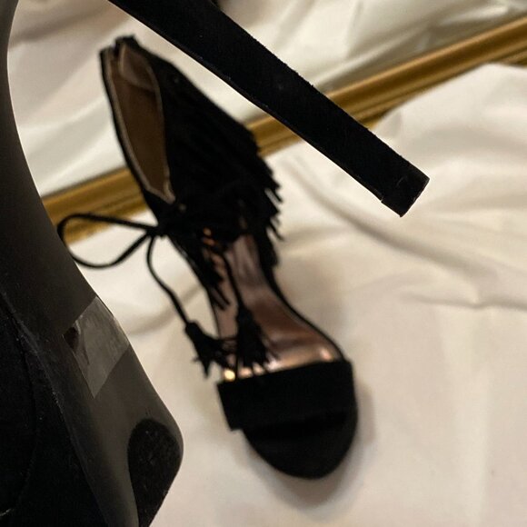 Size 5.5 Qupid Black Suede Stiletto With Fringe Cuff - Picture 11 of 16